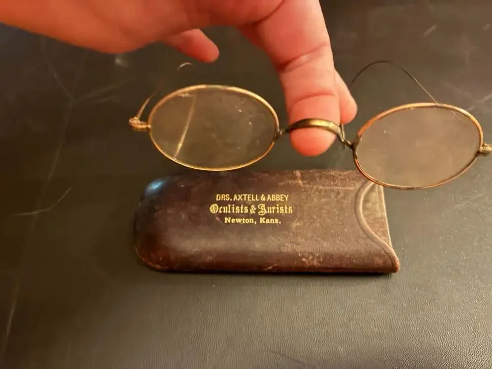 Antique Victorian-Era Wire Rim Spectacles with Drs. Axtell & Abbey Case